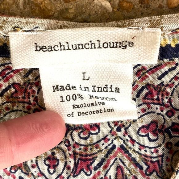 BeachLunchLounge Boho Floral Shift Tassel Tie Mixed Pattern Dress Size L - Picture 2 of 7